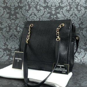 CHANEL Vintage Black Shoulder Bag w/ Gold Trim